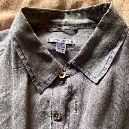 Martin Gordon Herren Hemd XL Knopfleiste Leinen - Lila aber Settle - Preppy Sommer - Bild 3 von 7