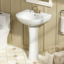 Bathroom Pedestal Sink Combo,1 Overflow Hole,3 Faucet Hole White Porcelain
