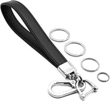 Car Fob Key Chain Genuine Leather Wristlet Strap Keychains Holder, Black