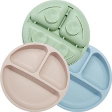 Divided Unbreakable Silicone Baby and Toddler Plates - 3 Pack - Non-Slip