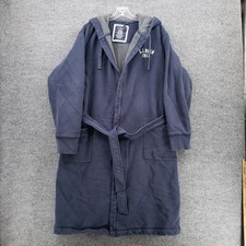 LL Bean Mariner Sweatshirt Robe Mens M Medium Blue Fleece Belted Lounge Hooded
