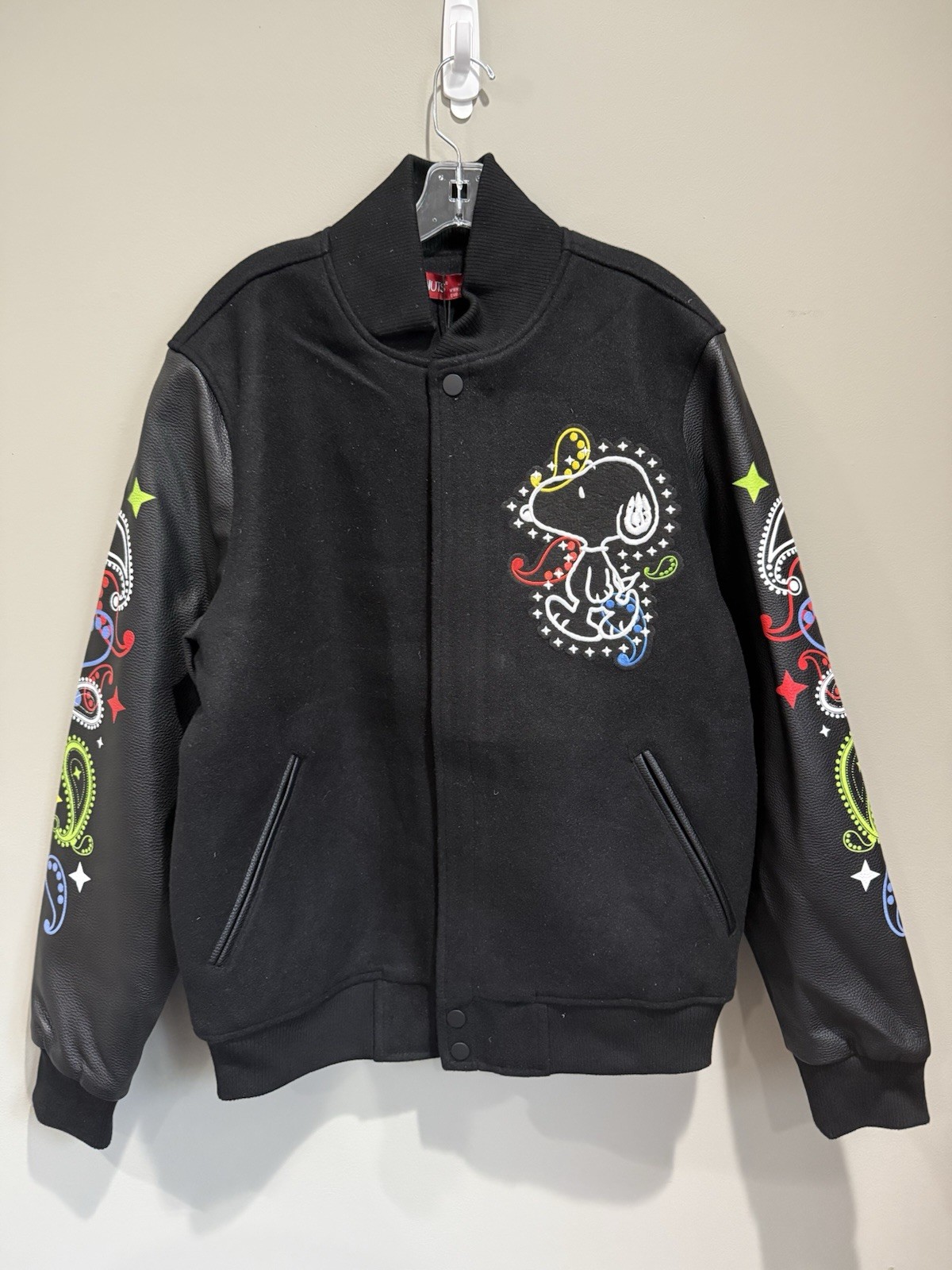 Snoopy Peanuts Bomber Jacket Paisley Pattern Men’s L