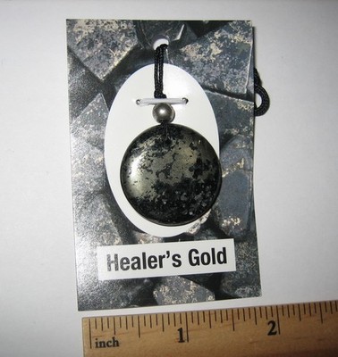 27mm POLISHED NATURAL HEALER'S GOLD STONE MINERAL CORDED ROUND DISC PENDANT  *3