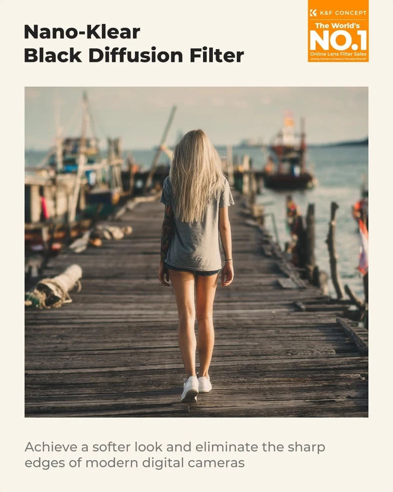 K&F Concept Black Diffusion Filter Soft Mist 1/4 1/8 Filter 52/62/67/72/77/82mm - Image 3 of 4