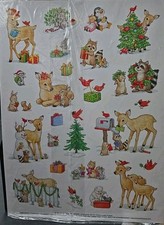 2 Pc Large Current Inc Vintage Stickers Christmas Deer Bunnies Raccons Mice