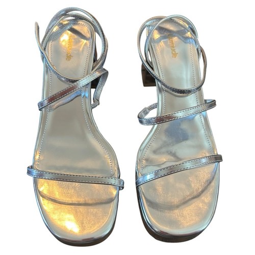 Larroudé Gio Metallic Leather Ankle-Strap Sandals Platform Block Heels NEW 9.5 - Picture 4 of 10