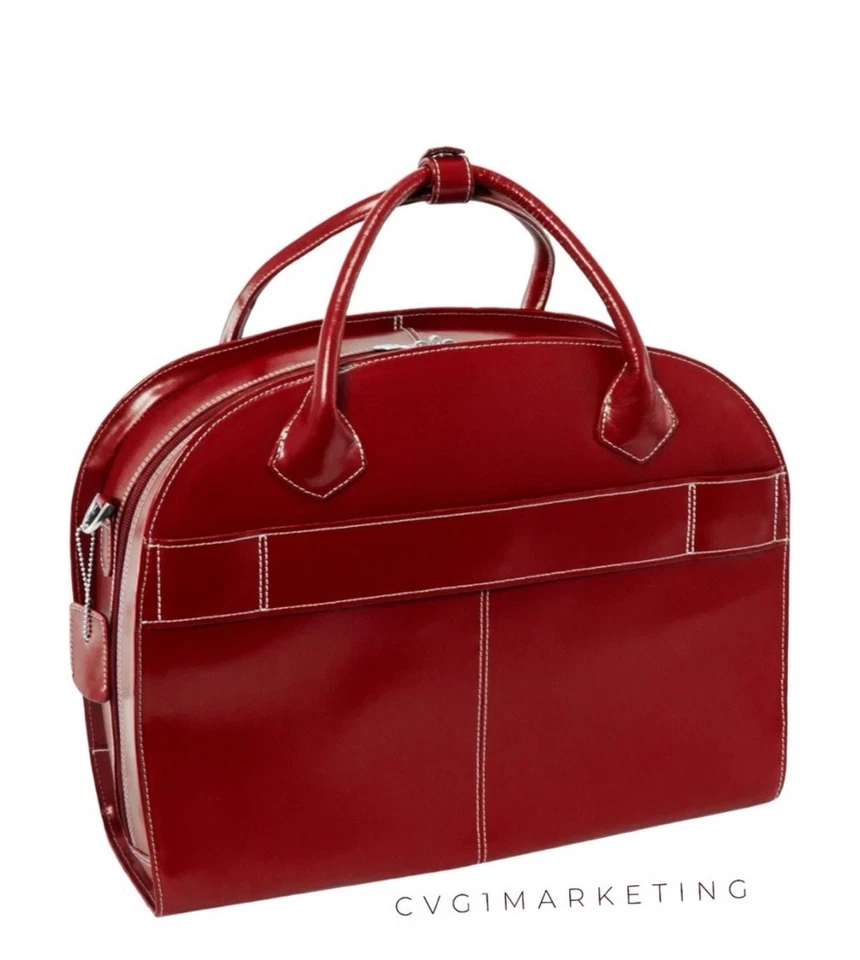 McKlein USA Glen Ellyn 15" Red Leather Detachable Wheeled Laptop Briefcase - Image 2 of 4
