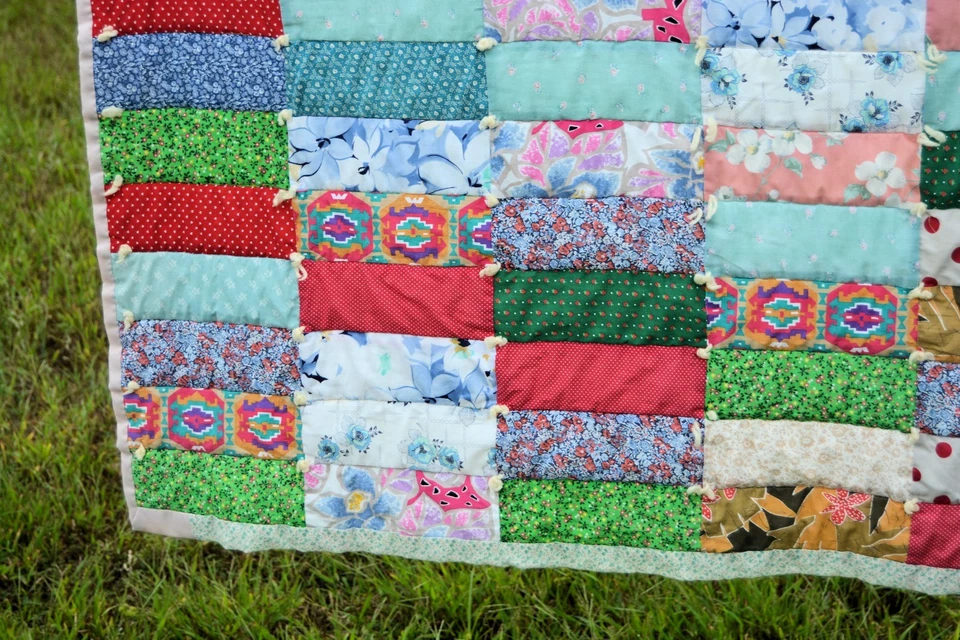 Patchwork rectangular vintage casero de algodón Foto 4 de 4