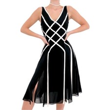 Adrianna Papell Black White Satin Stripes V-Neck Dress     Size: 10