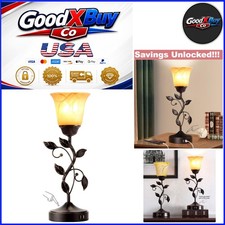 Vintage Bronze Leaf Table Lamp with Dimmable Touch Control  2 USB Ports