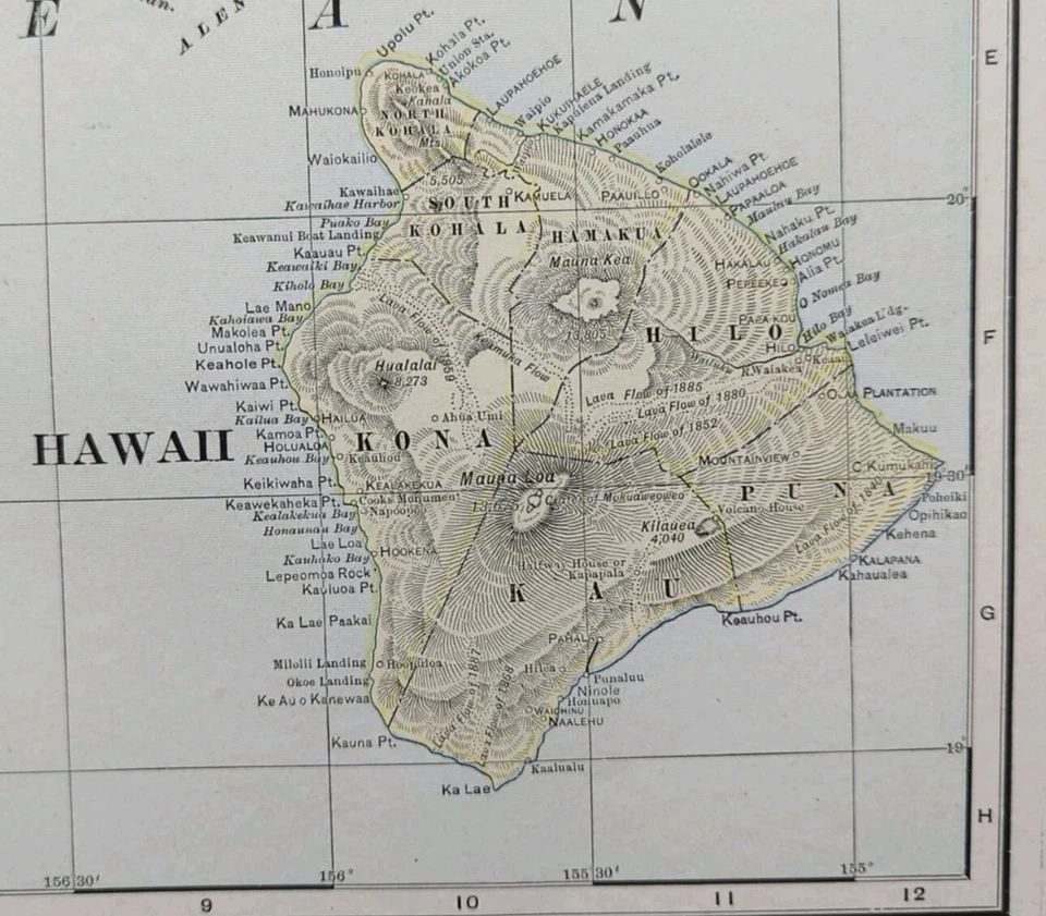 Mapa HAWAII 1901 22"x14" Antiguo Antiguo Original HONOLULU OAHU LANAI MAUI HI Foto 3 de 4