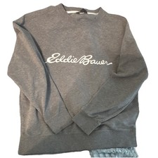 Eddie Bauer Women's Gray Pullover Sweatshirt M Long Sleeve Logo Graphic Print