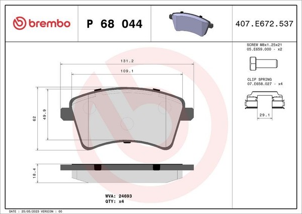 Brembo Bremsbelagsatz, Scheibenbremse P 68 044 FüR Renault MERCEDES-BENZ-image