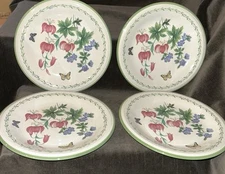 Set of 4 Studio Nova Garden Bloom 7 3/4" Salad Plates Green Rim Floral Butterfly