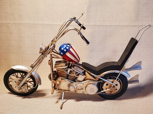 Large 9" Handcrafted Metal Captain America Easy Rider Chopper - Heavy Welded Art