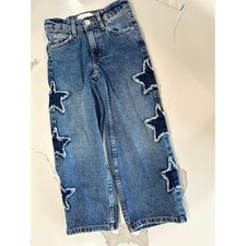 Zara Kids Blue Medium Wash Star Patch Frayed Straight Leg Denim Jeans Size 7
