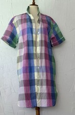 GAP Womens Short Sleeve Linen Blend Easter Plaid Shirt Dress Tunic S (runs big)