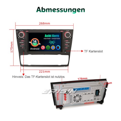 Acht-Kern 64GB Android 14 DAB+ Autoradio BMW 3er E90 E91 E92 E93 Navi CarPlay BT - Bild 21 von 24