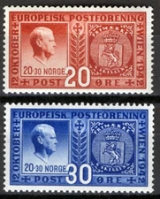 Norway 1942, NK 309-10, European Postal Congress set MNH, Mi 274-75, Sc#253-54