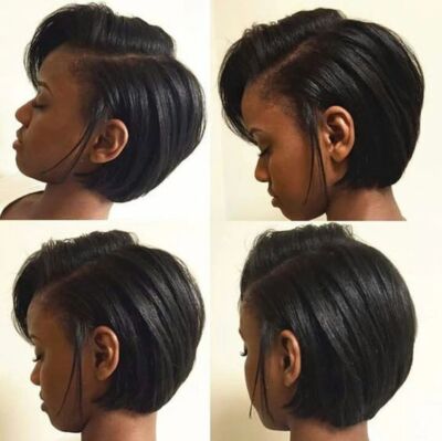Women Short Pixie Bob Cut Brazilian Remy Human Hair Wig Natural Black Daily Wear