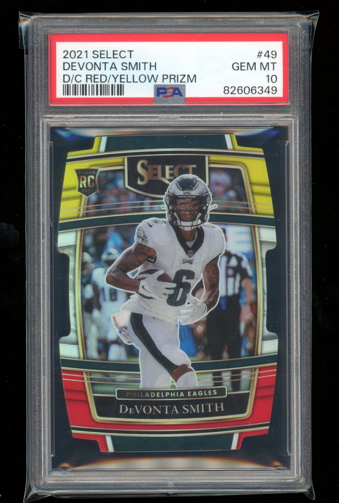 DEVONTA SMITH PSA 10 2021 Panini Select #49 RED/Yellow DIE-CUT PRIZM RC