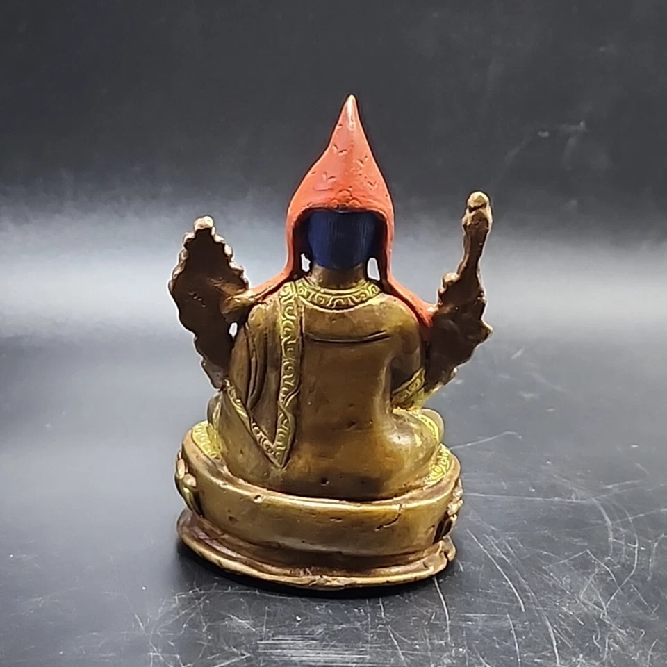 Figura 1er Dalai Lama Tsongkhapa Buda Chino Tibetano Latón Cobre 3.5"x2"x1.5 Foto 3 de 4