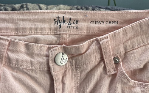 New Style & Co Women 6P Petite Curvy Capri Pants Light Pink Folded Cuff Stretch - Picture 4 of 7