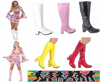 WOMENS FANCY DRESS PARTY GO GO BOOTS LADIES 1960s 1970s GOGO RETRO SIZE UK3 -UK8