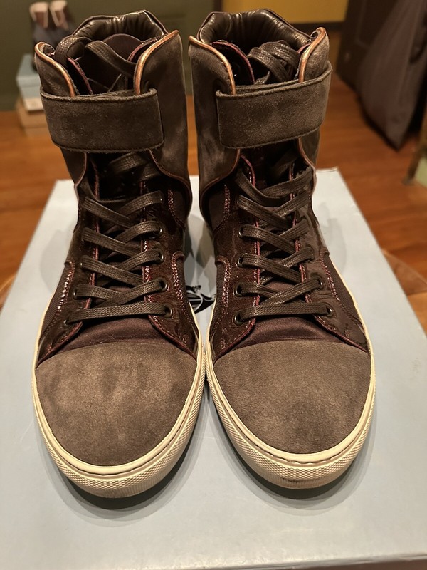 RARE Lanvin High Top Grey suede and Burgundy Patent Leather Trainers Size 8UK
