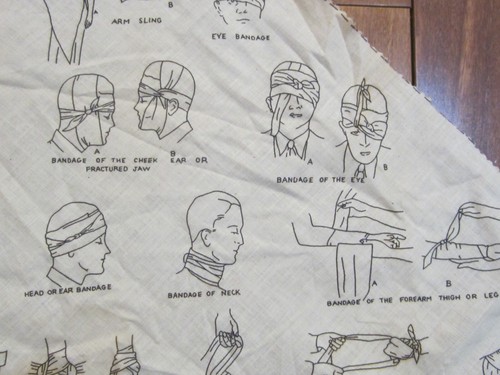 Vintage WWII First Aid illustrated triangular bandage Bandana Copyright 1942 - Picture 5 of 15