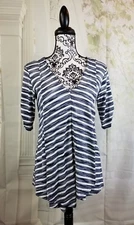 AB Studio women's stretch knit striped print 3/4 ruched sleeves size large bb13