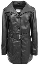 Womens Real Leather Trench Coat Black Fitted Mid Length Best Top Seller Jacket