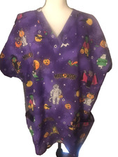 Cherokee Purple Halloween Cats Scrub Top 2XL Work Uniform Medical Teaching Vet