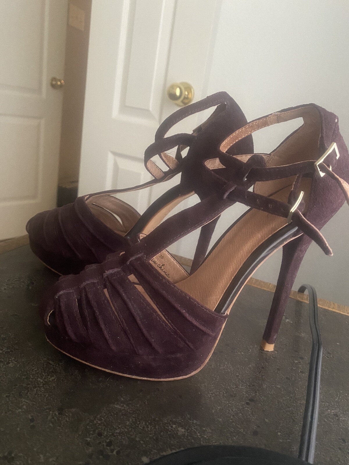 Joie Designer Platform Wedge Heel Mary Jane Gatsby Shoes 36 Burgundy