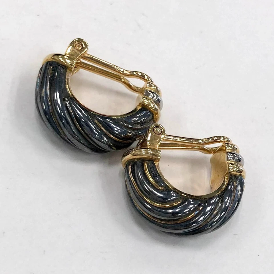 Cartier Vintage 18k Tri Color Gold Black Silvarium 800 Hoop Earrings Trinity - Image 4 of 4