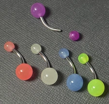 5pc Value Pack Glow in the Dark Belly Rings 14g Navel Naval Body Jewelry