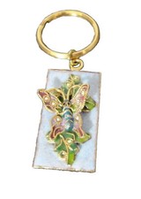 Beautiful gold tone enamel 3D butterfly rhinestone key chain