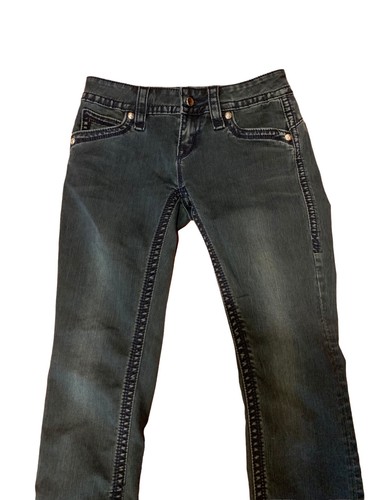 Rock Revival RAQUEL Thick Stitch Dark Blue Straight Jeans Size 27 Low/mid Rise - Picture 10 of 19