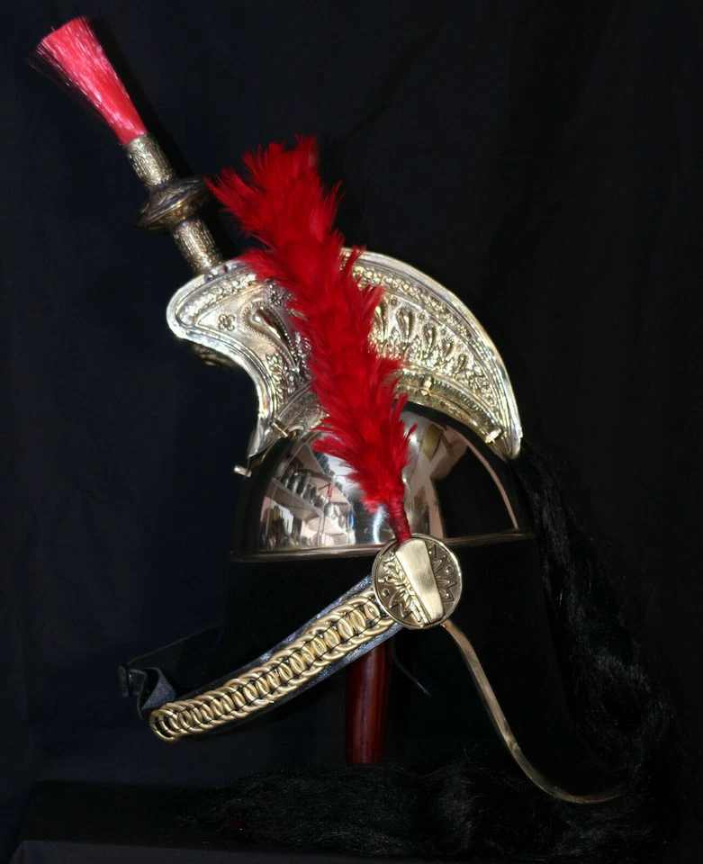 Brass French Cuirassier Officer's Helmet Napoleon Style Helmet w Stand - Image 3 of 4