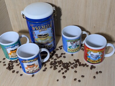 Vintage Coffee Tin and Mugs, set of 4 mugs - Makes a Nice Gift!!