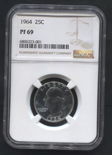 1964-25c Washington Quarter- NGC- PF 69. 90% Silver