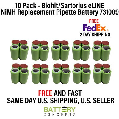 NEW 10 Pack Biohit/Sartorius eLINE NiMH Replacement Pipette Battery 731009
