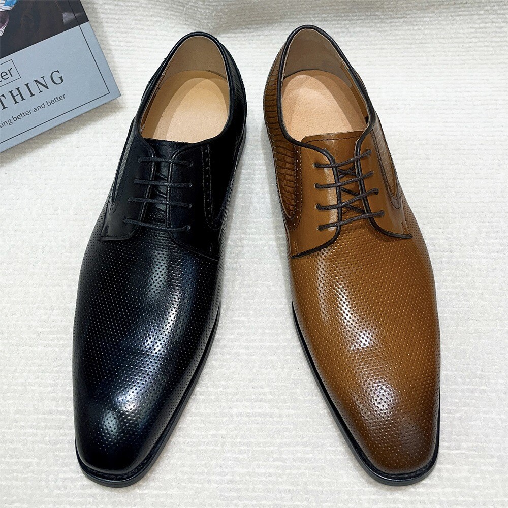 SAOLA Scarpe eleganti formali traspiranti in vera pelle stringate da uomo stile britannico business tg