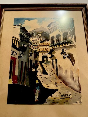 VTG Signed Taxco Mexico Watercolor Painting Max Vidal Street Scene