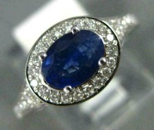 WIDE 1.43CT DIAMOND  AAA SAPPHIRE 14KT WHITE GOLD 3D OVAL HALO ENGAGEMENT RING