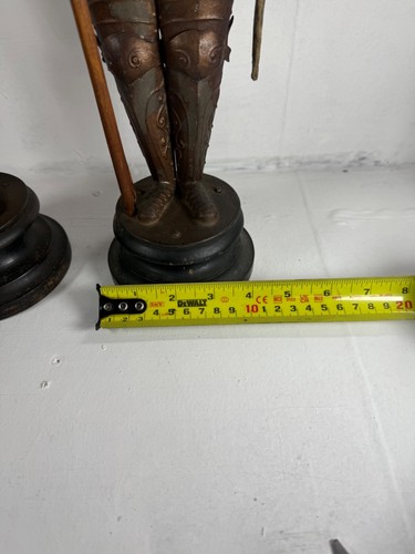 Pair of Knights In Armour Handmade Tin Figure Bronzed 44cm/17inches Vintage - Picture 11 of 13