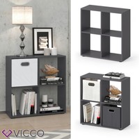 Raumteiler Standregal BüCherregal 4 FäCher Tetra Grau Hochregal Cd-Regal Vicco