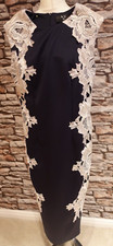 AX Paris Stunning Navy & White/Cream Floral/Plain Dress Lined Stretch Size 10
