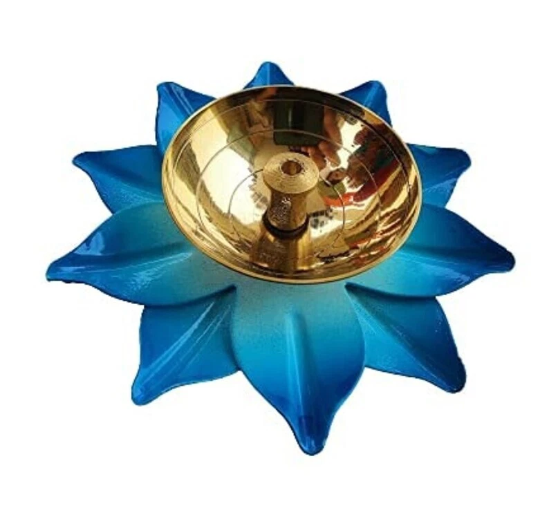 Handcrafted Brass Diya Lotus Design With Iron Leaves Set of 6 Brass oil Lamp - Image 4 of 4