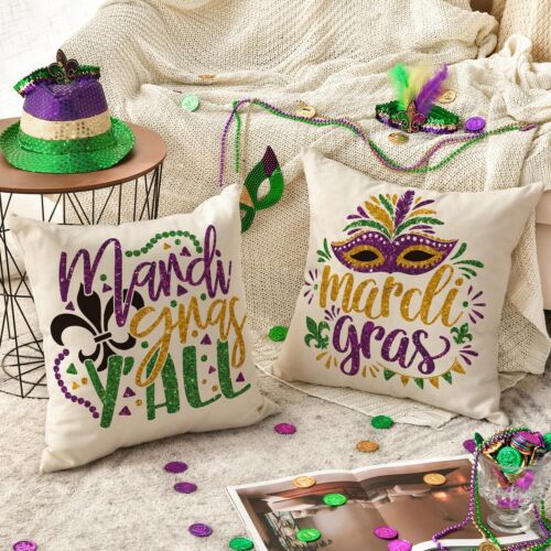Mardi Gras Masquerade Mask Throw Pillow Cover, 18 x 18 Inch Bead parade decor - Picture 3 of 4